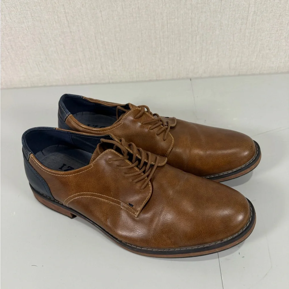 Izod kasson mens Oxford dress casual shoe size 9M dark tan and‎ navy blue